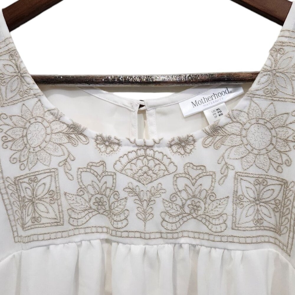 ❤️2/$18 Motherhood Maternity Cream Embroidered Flowy Top Blouse XL - Picture 3 of 7